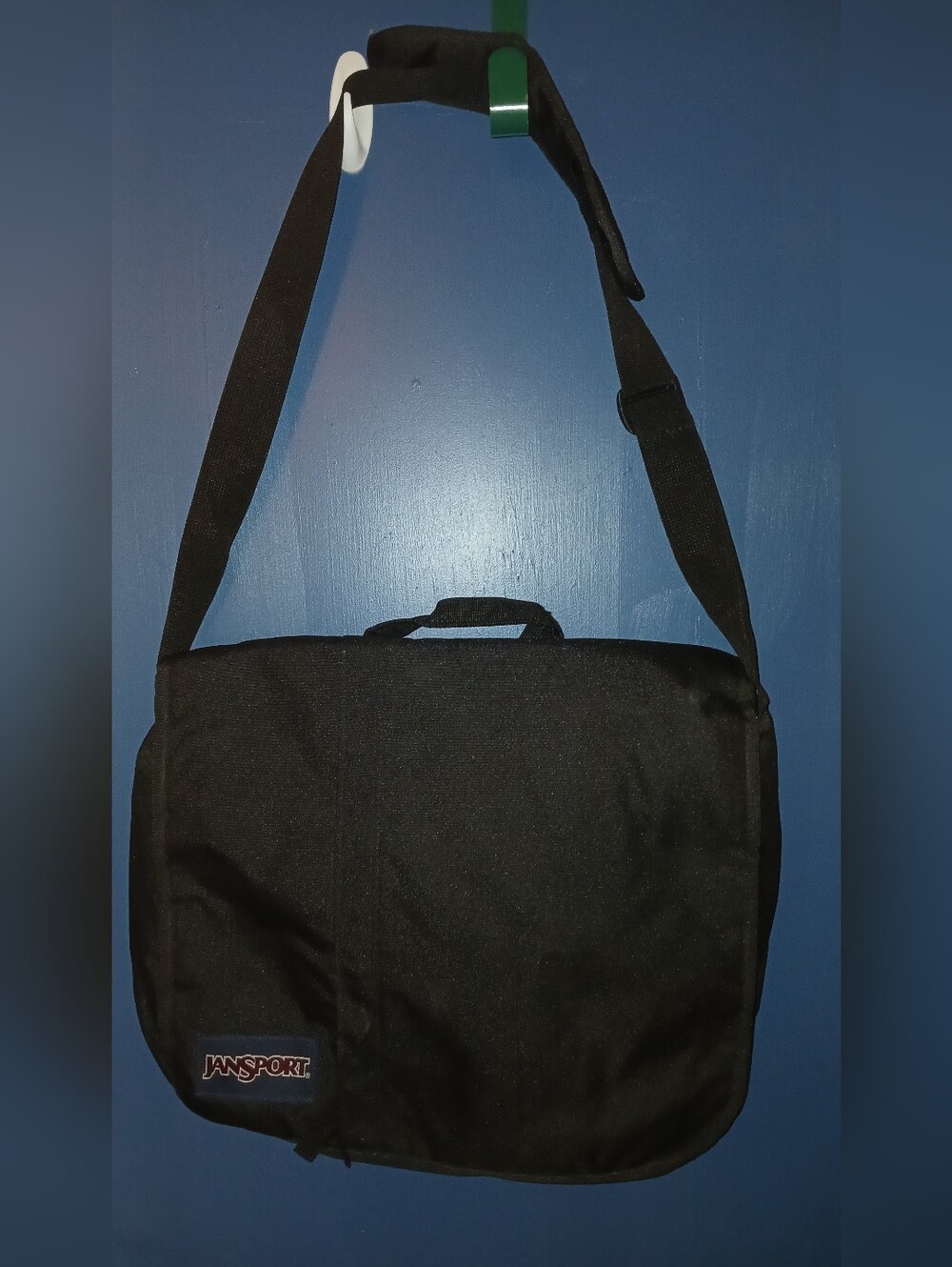 JanSport Black Messenger Bag for Women or Men - Classic Shoulder Bag